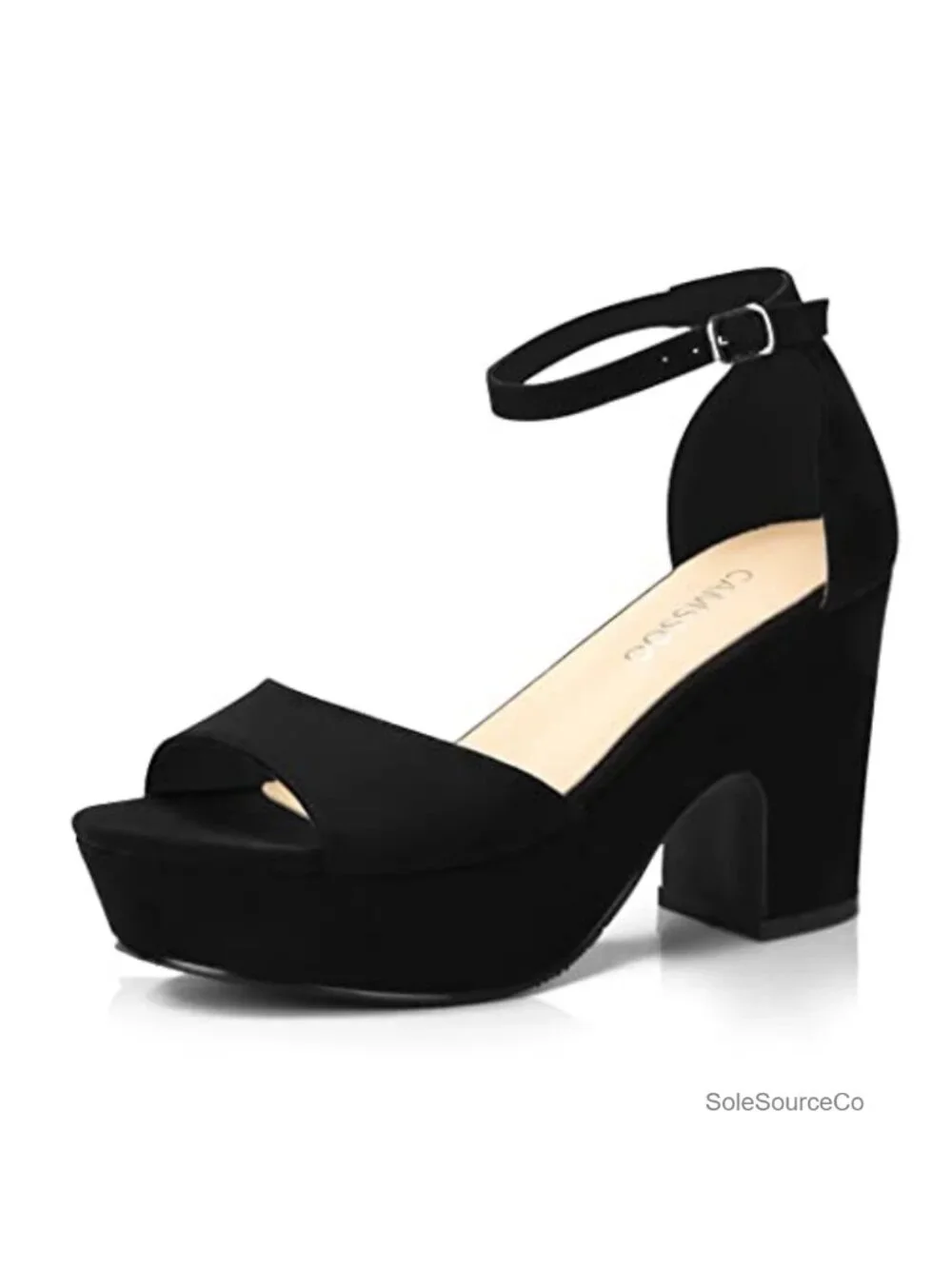 Suede Chunky Heel Platform Sandals Open Toe Ankle Strap Wedges